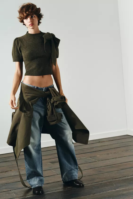 SHORT SLEEVE KNIT JUMPER WITH BOW DETAIL | Zara UK