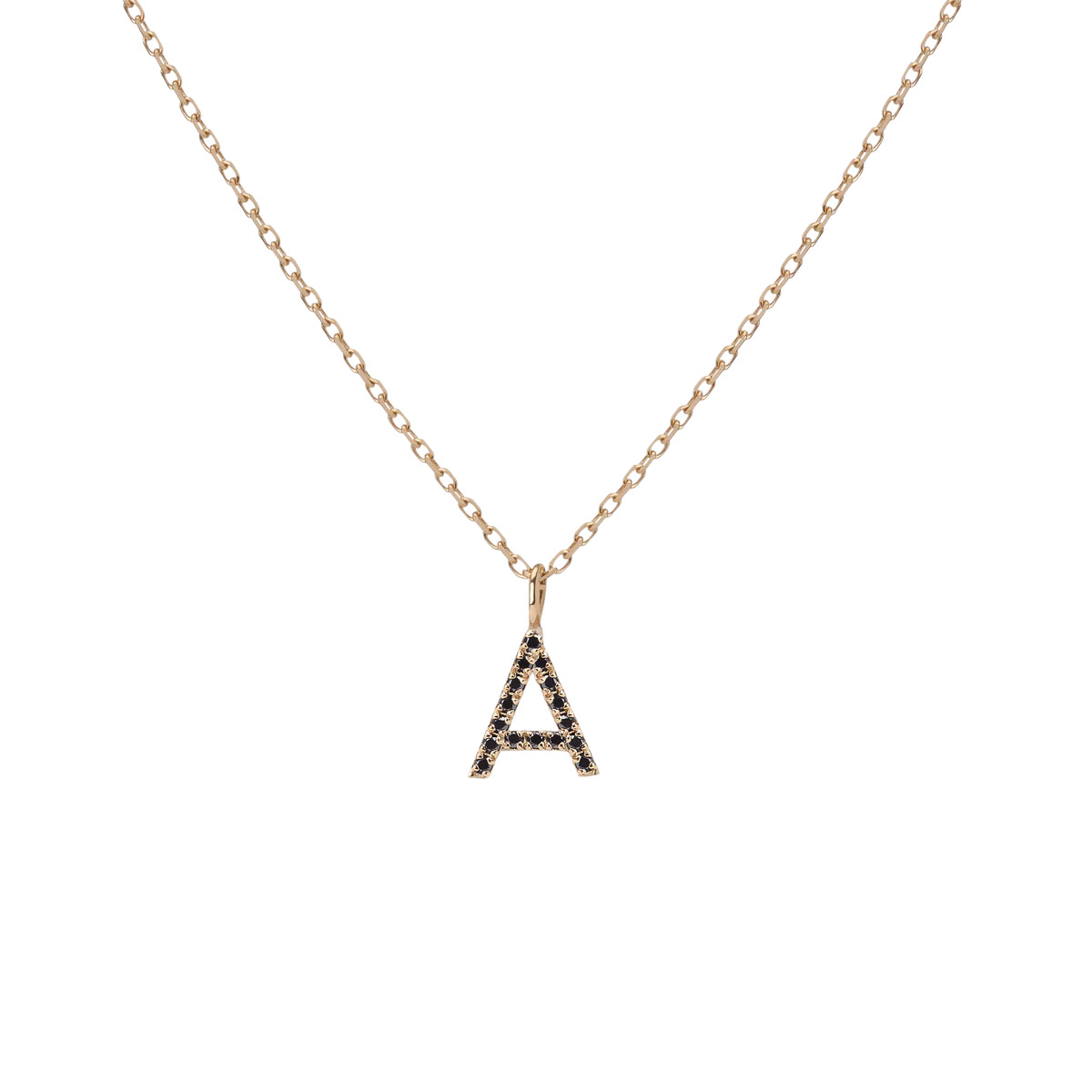 Mini Letter Charm Pendant with Black Diamonds 18K - Yellow - 18k - '-A | AUrate New York