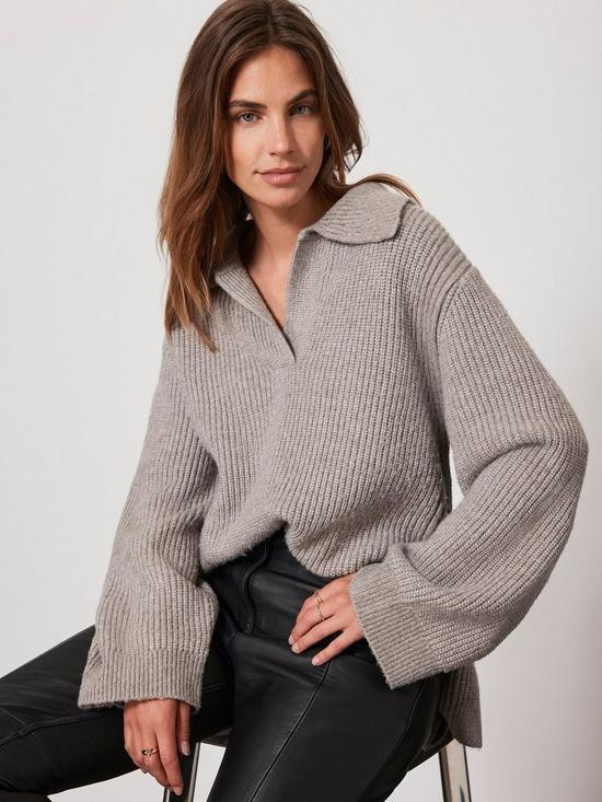 Mint Velvet Neutral Boxy Polo Jumper | Very (UK)