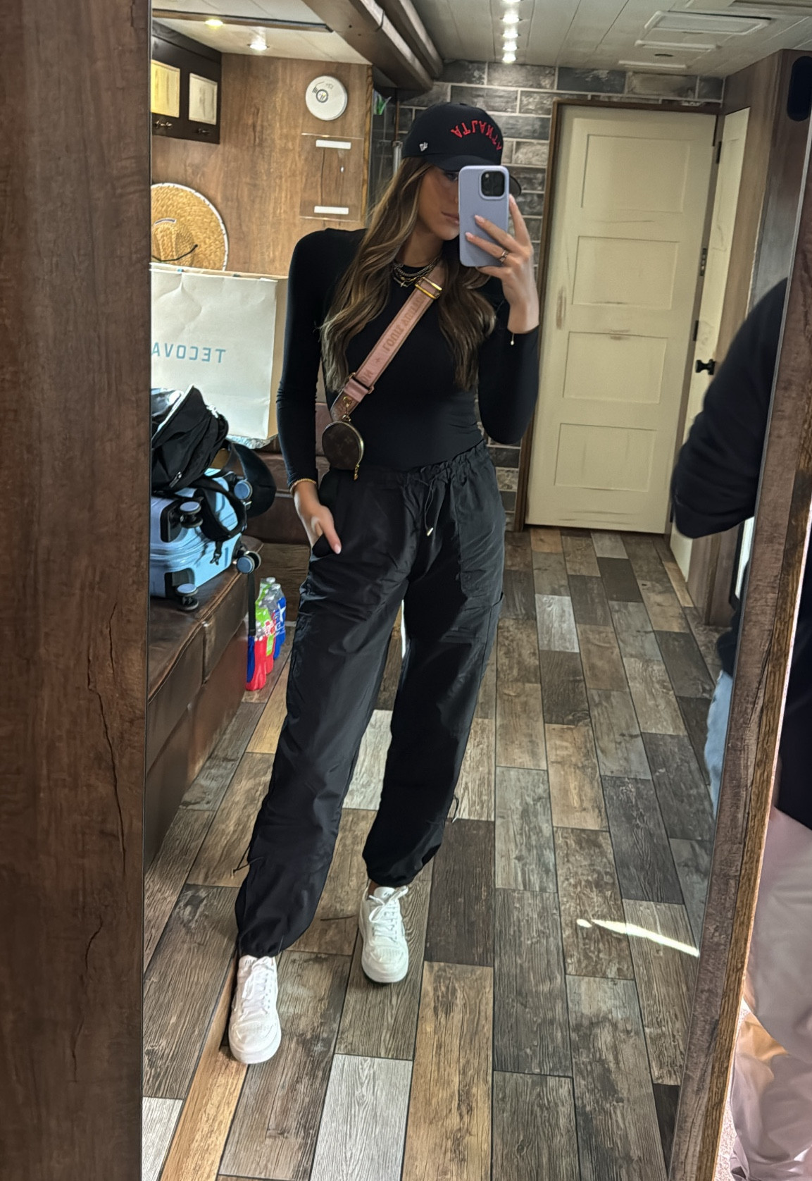 Falcons fit last night! Love the black on black and Prada sneaks