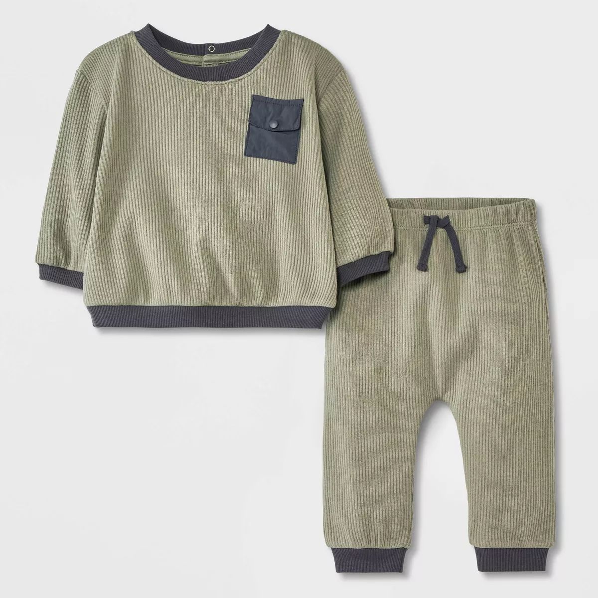 Grayson Mini Baby Boys' Ribbed Top & Bottom Set - Green 0-3M | Target