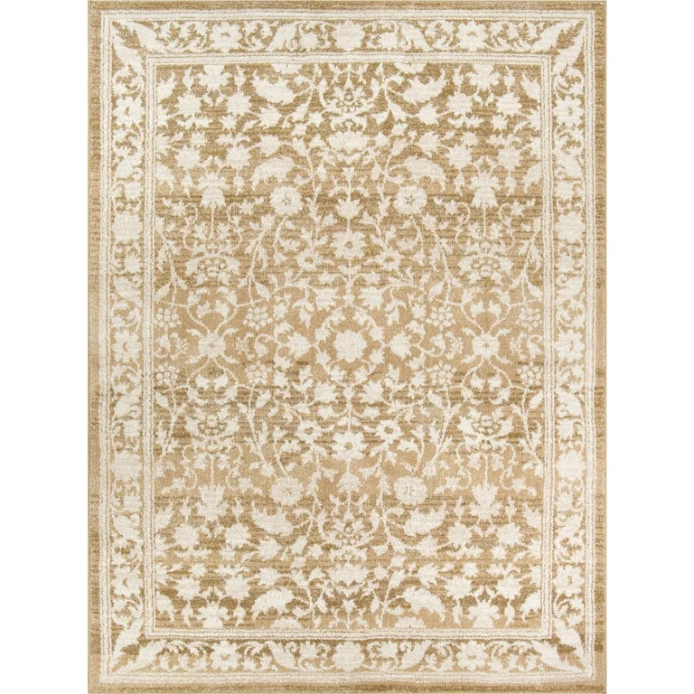 My Texas House Estelle 5'3" x 7' Gold White Floral Indoor Area Rug | Walmart (US)