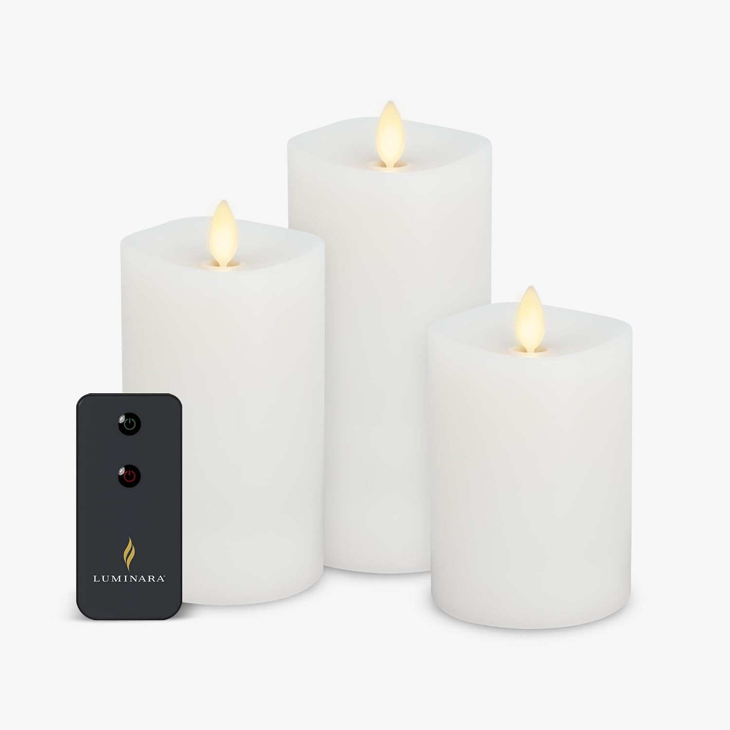 Luminara Realistic Flameless LED Candle White Set of 3, Battery Operated with Remote Control, Moving Flame Pillar Timer Funtion Melted Top Safe | Amazon (US)