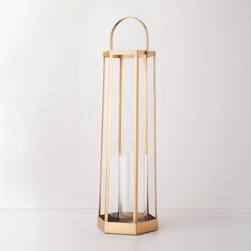 Rustic Hexagon Candle Lantern Brass Finish - Hearth & Hand™ with Magnolia | Target