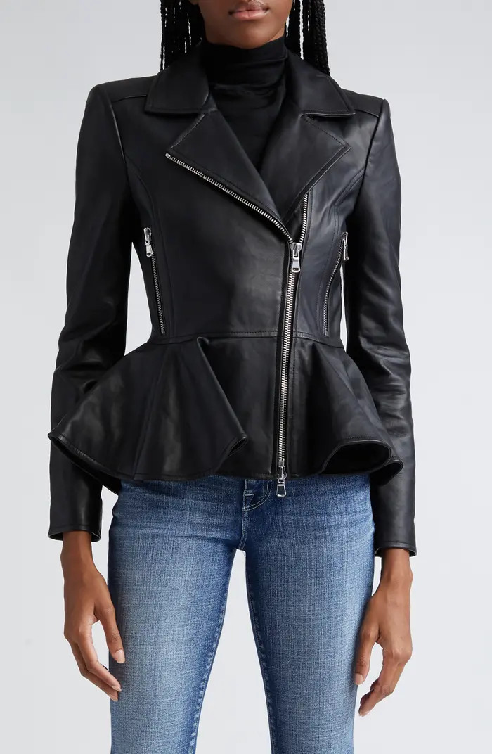 L'AGENCE Lyric Peplum Leather Biker Jacket | Nordstrom | Nordstrom
