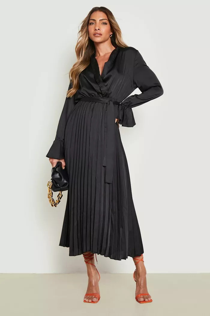 Satin Pleated Midaxi Dress | Boohoo.com (US & CA)
