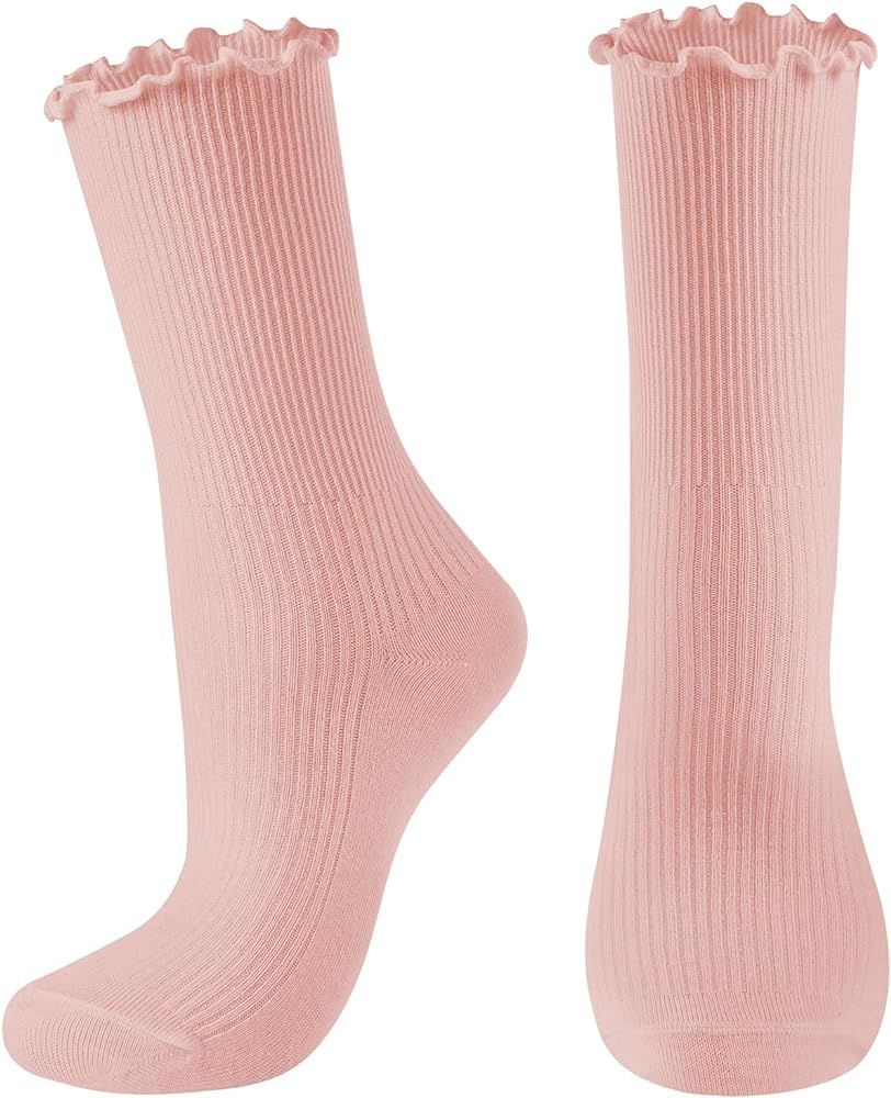 Womens Socks Cute Ruffle Socks Cotton Turn-Cuff Frilly Crew Socks Slouch Casual Socks for Women | Amazon (US)