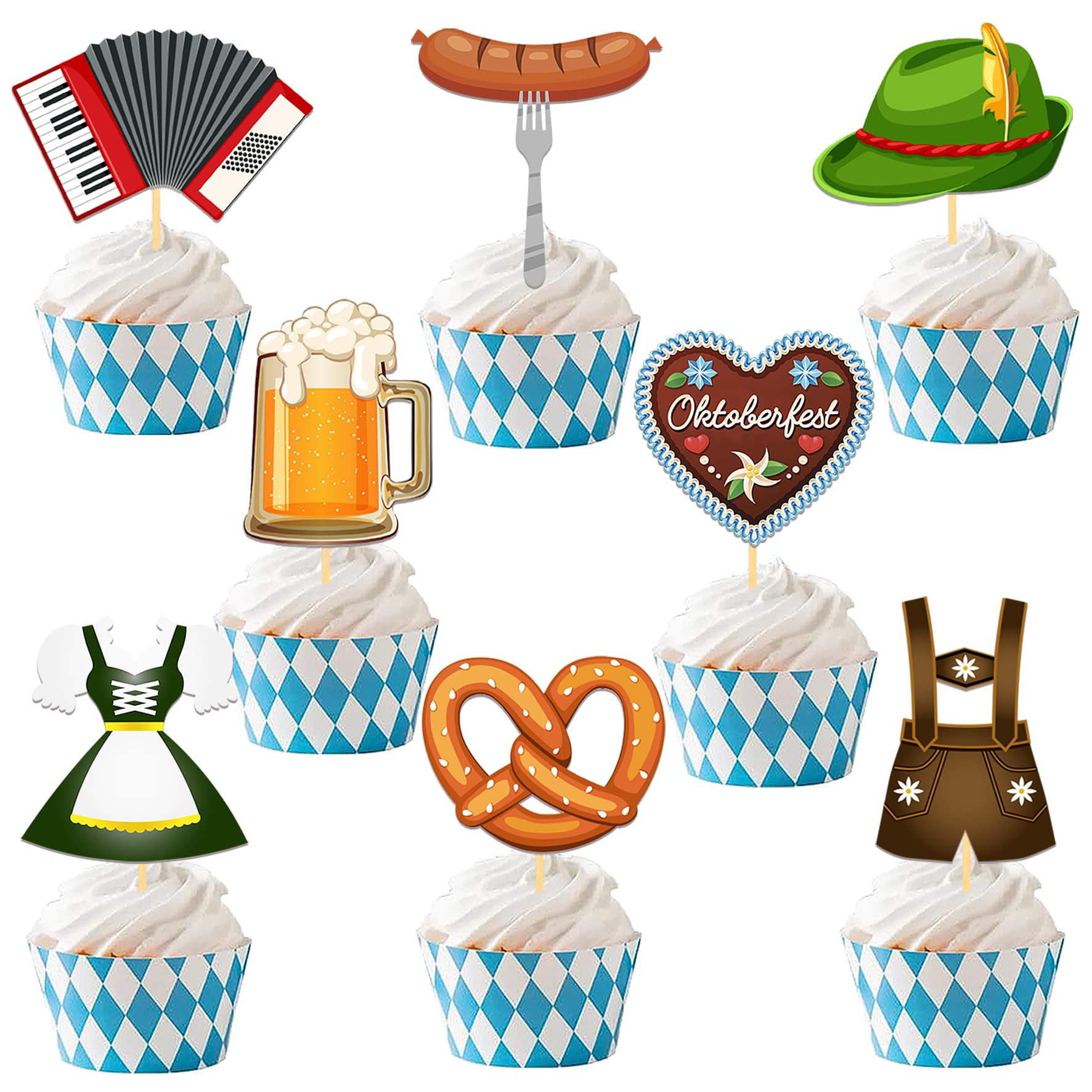 24Pcs Oktoberfest Cupcake Toppers, Beer Day Cake Topper, Bavarian Festival Cake Picks for Beer Th... | Amazon (US)