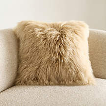 Rye Brown Mongolian Sheepskin 20"x20" Throw Pillow with Down-Alternative Insert + Reviews | Crate... | Crate & Barrel