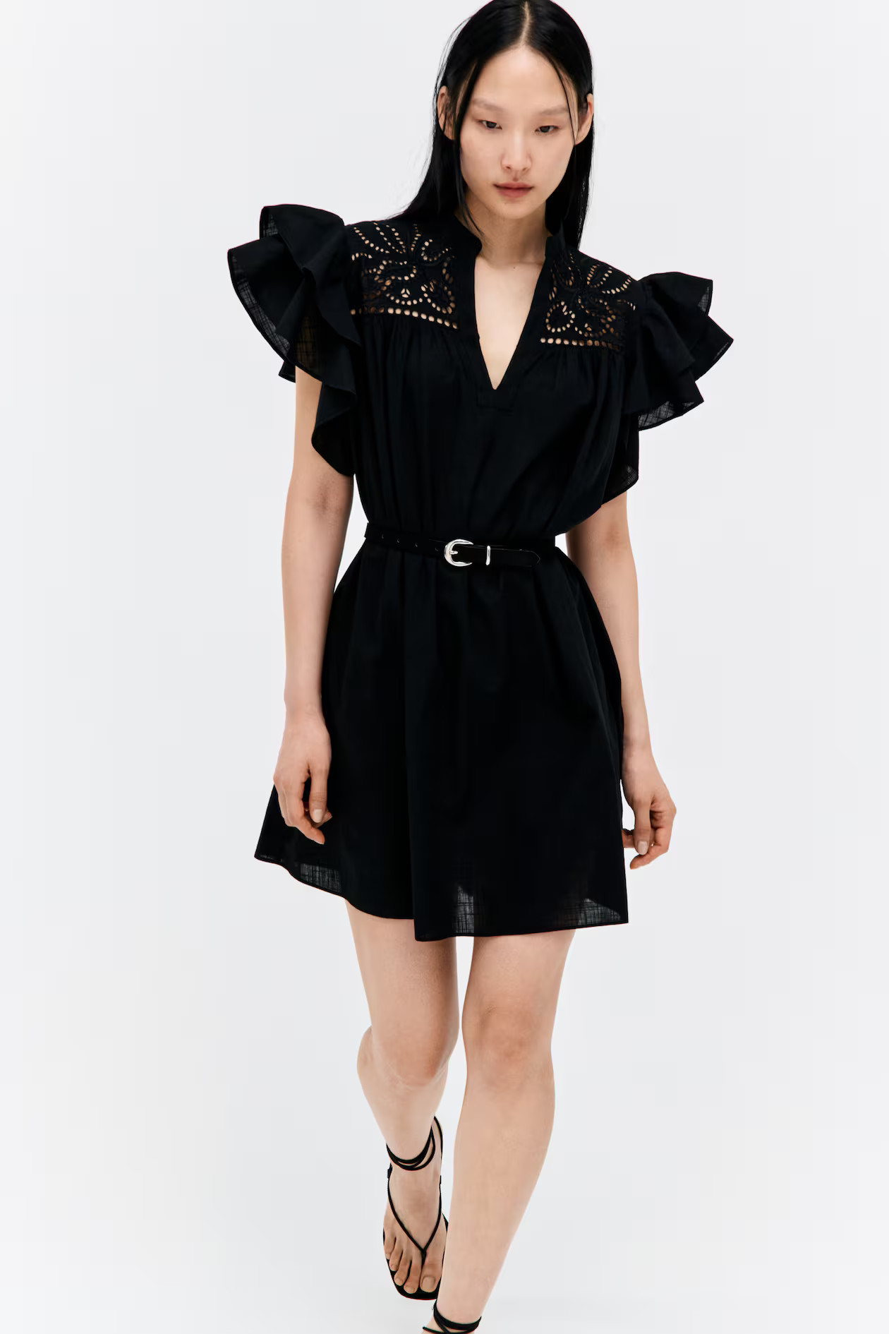 Flutter-Sleeve Dress with Eyelet Embroidery | H&M (US + CA)