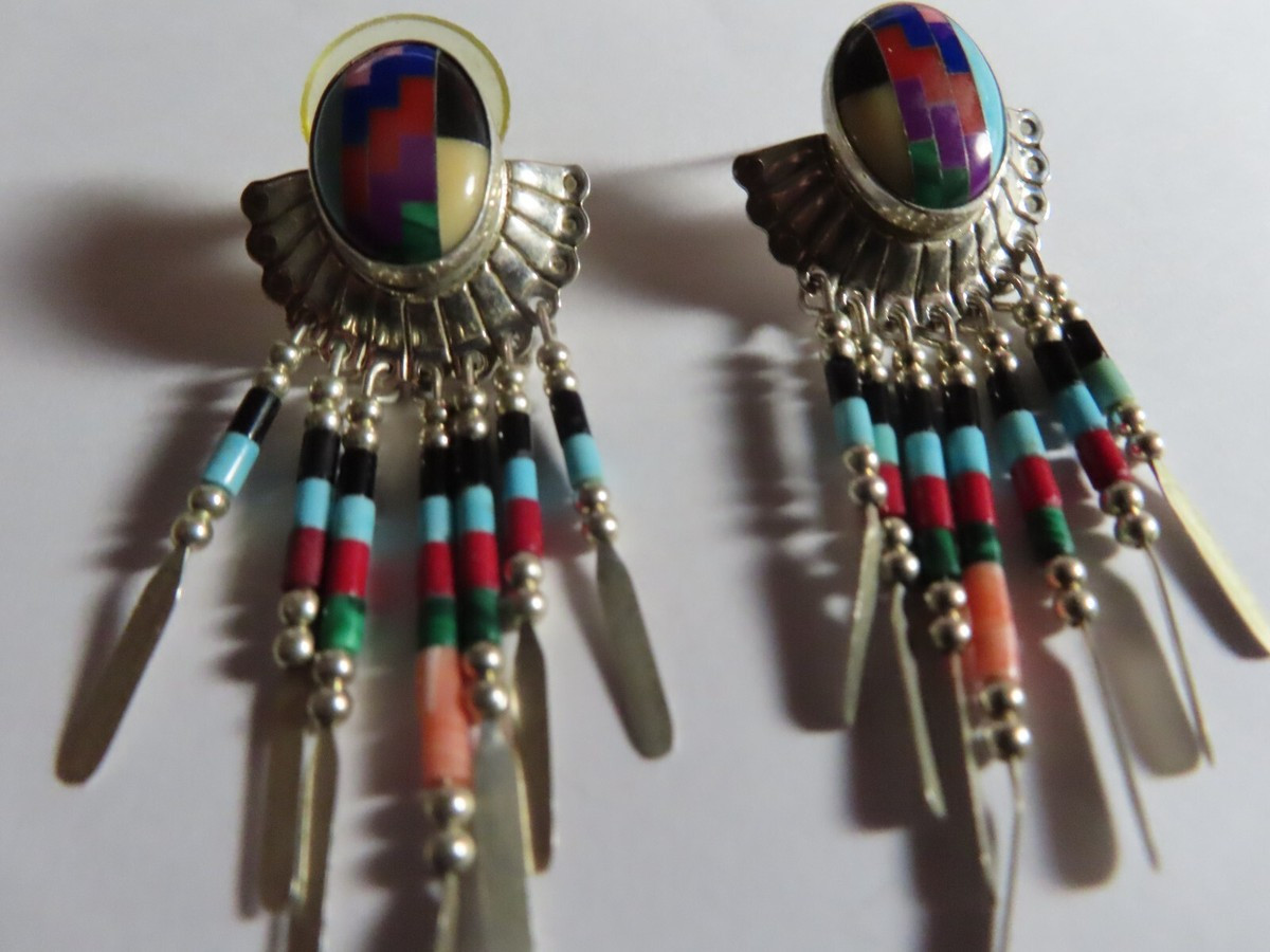 Signed 925 Sterling QT Native turquoise Southwestern dangling Earrings Pollack | eBay | eBay US