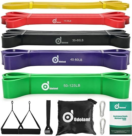 Odoland 5 Packs Pull Up Assist Bands, Pull Up Straps, Resistance Bands with Door Anchor and Handl... | Amazon (US)