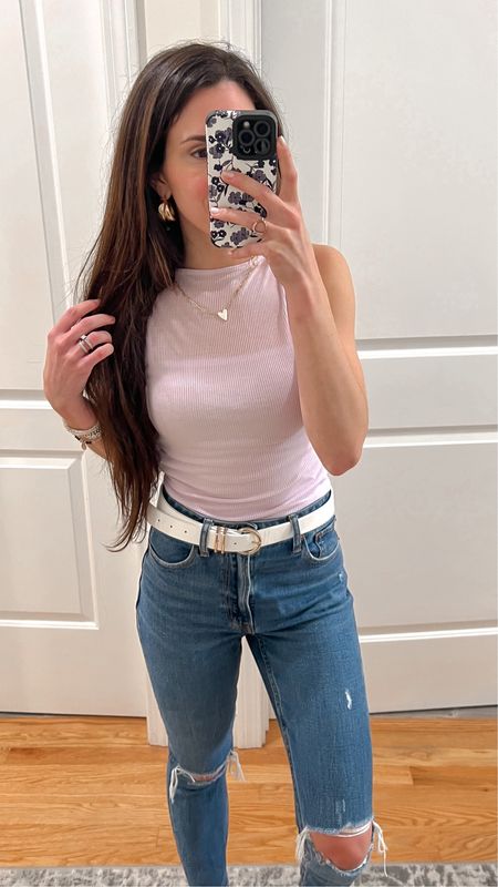 Summer outfit ; Abercrombie jeans ; layered top ; lavender top ; spring outfit ; casual date night outfit ; Abercrombie outfit ; trending gold jewelry; gift for mom

#LTKstyletip #LTKSeasonal #LTKGiftGuide
