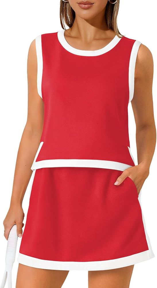 Womens Athletic Tennis Skirt Set 2 Piece Outfits With Shorts | Amazon (US)