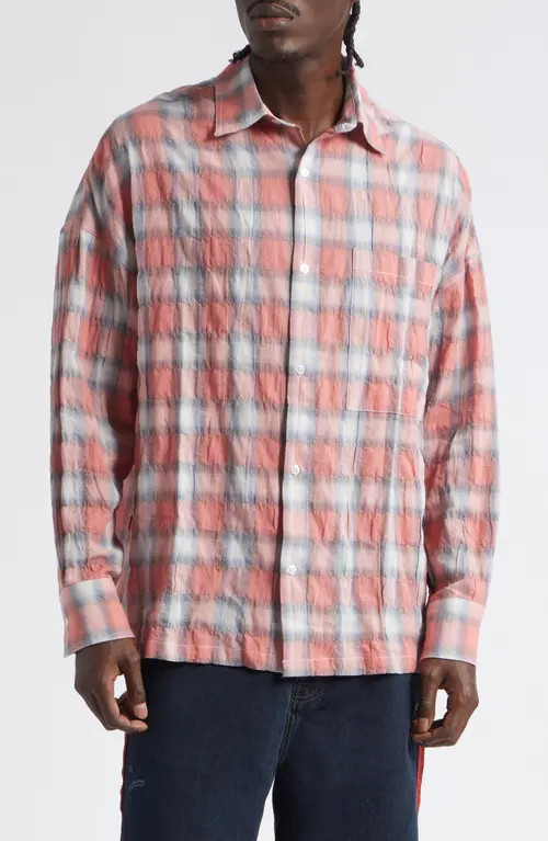 NAHMIAS Featherweight Plaid Cotton Button-Up Shirt in Dusty Red at Nordstrom, Size X-Large | Nordstrom
