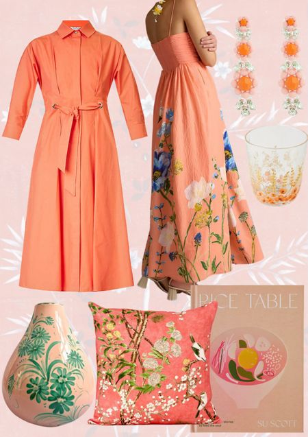 Coral dress, earrings, home accessories included cushions covers and glasses

#LTKstyletip #LTKhome
