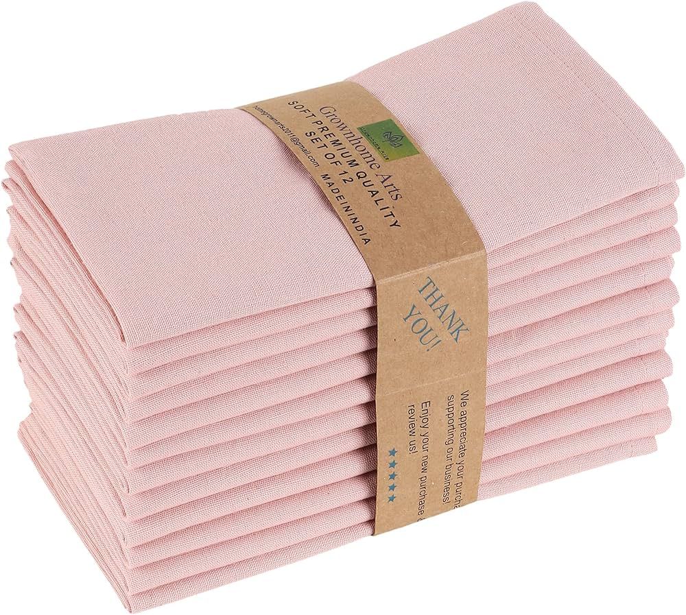 Grownhome Arts 85% cotton 15% Linen Dinner Cloth Set of 12 Napkins For Everyday Use Over Sized Ea... | Amazon (US)