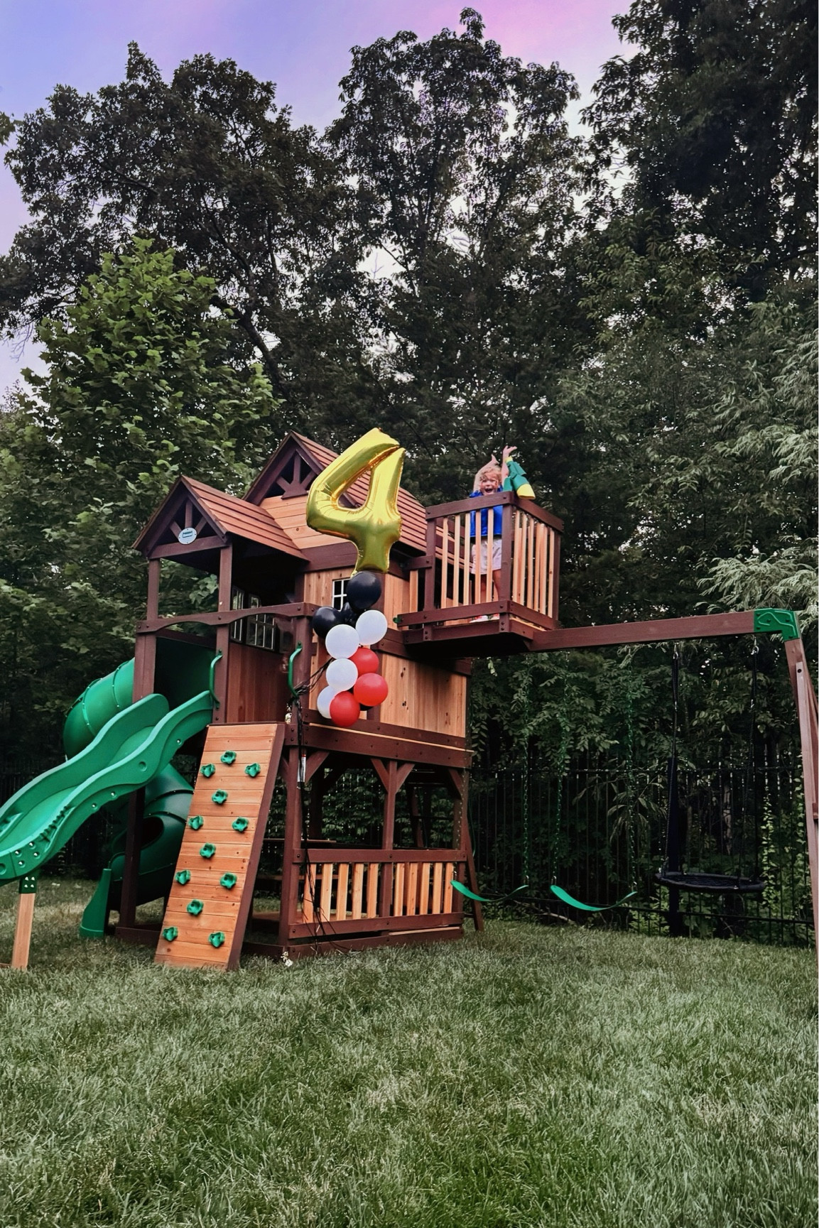 Backyard Swing Set (2 slides, 2 swings, lookout tower, disc swing, rock climbing wall)

#LTKFamily #LTKKids #LTKHome