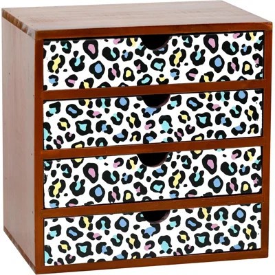 Colorful Leopard Print Wooden Desk Organizer - 4-Drawer Desktop Storage Cabinet for Office Supplies, Craft Tools & Home Organization - Trendy Wood Des | Wayfair North America