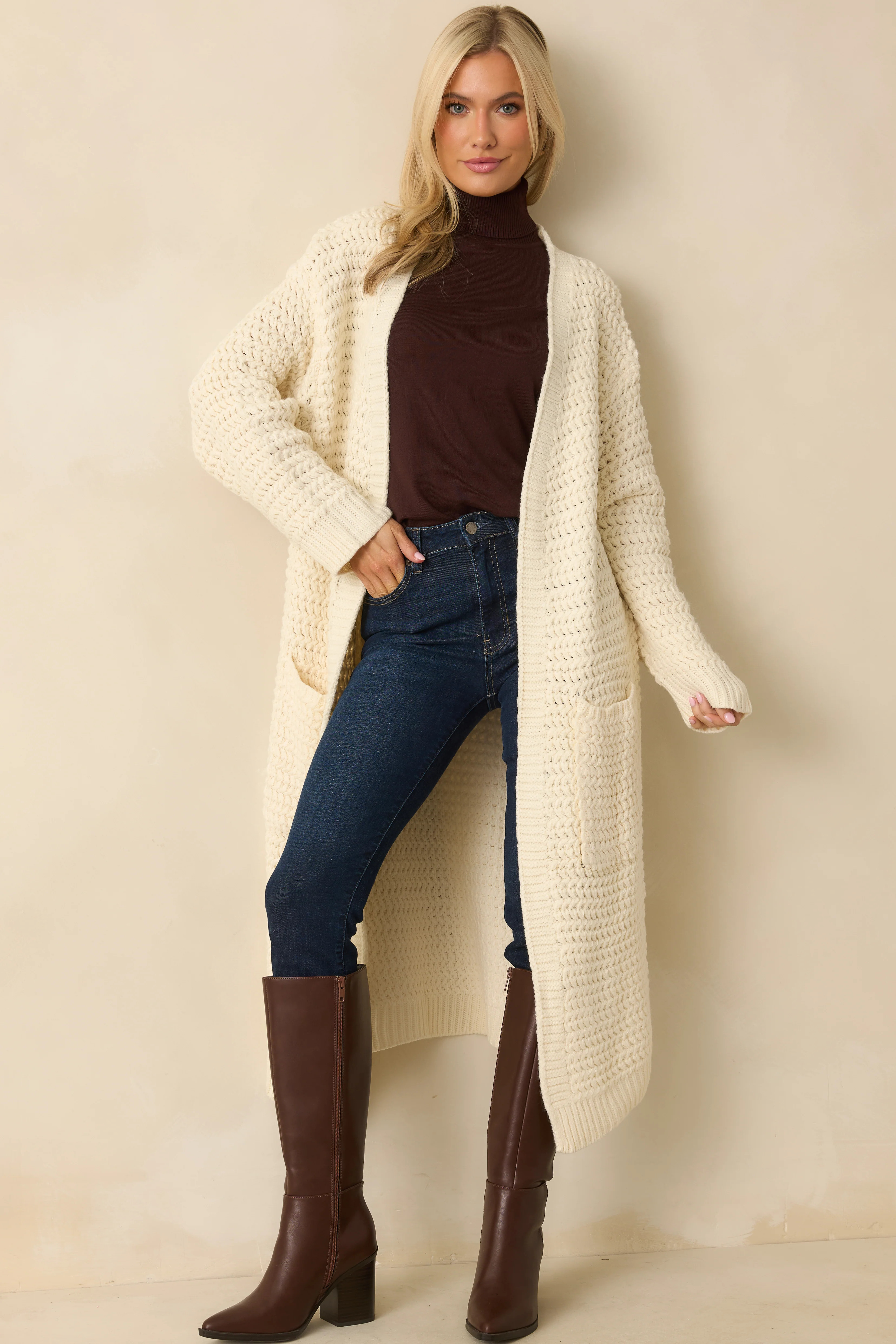Made For More Cream Knit Duster Cardigan | Red Dress