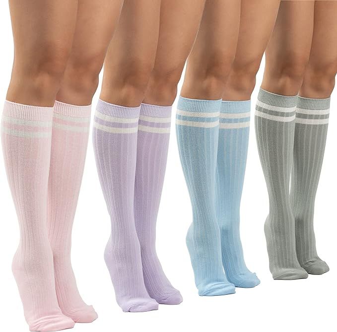 SERICI Knee Socks | 4 Pairs Striped Cotton Knee High Socks For Men or Women | Tube Socks | Amazon (US)