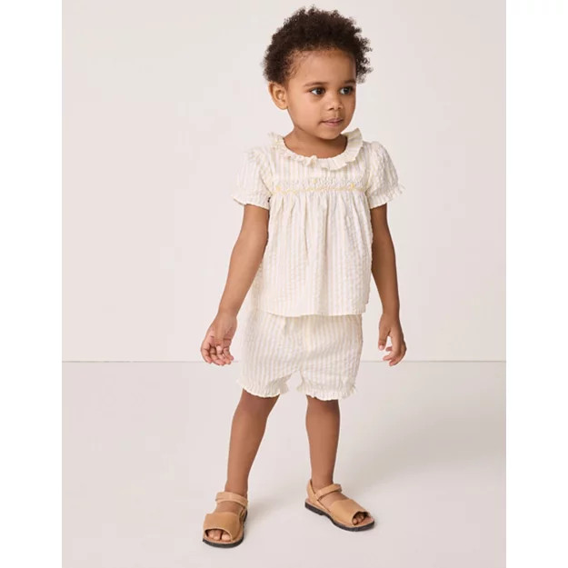 Organic Cotton Seersucker Hand Smocked ‘Lemon’ Top & Bloomers Set (0–24mths) | The White Company UK & ROW