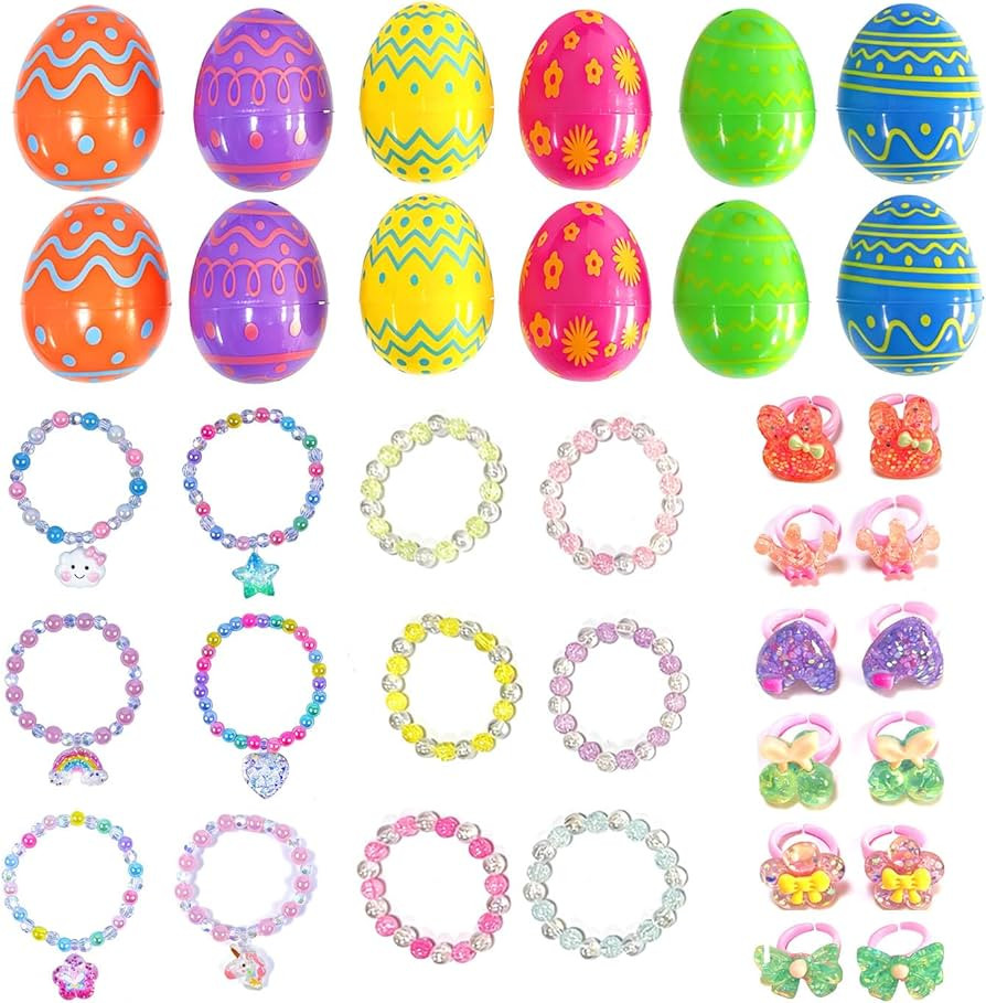 12 Pack Prefilled Easter Eggs with Princess Bracelets and Rings Inside Jewelry Party Favor for Ea... | Amazon (US)