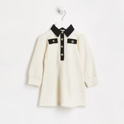 Mini girls cream boucle collar shift dress | River Island (UK & IE)