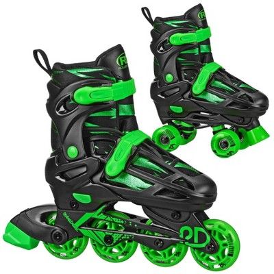 Roller Derby Green Wire Kids' Adjustable Inline-Quad Combo Skates - Black/Green | Target