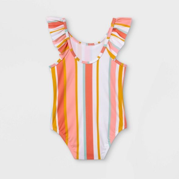 Toddler Girls' Ruffle Striped One Piece Swimsuit - Cat & Jack™ Coral | Target