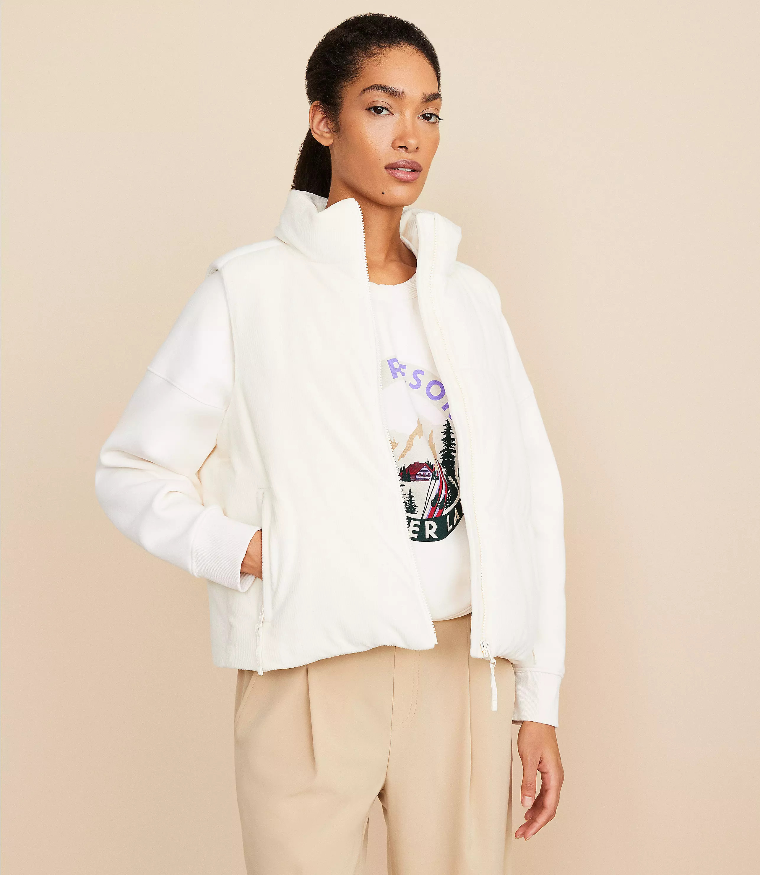 Lou & Grey Ribbed Velour Puffer Vest | LOFT