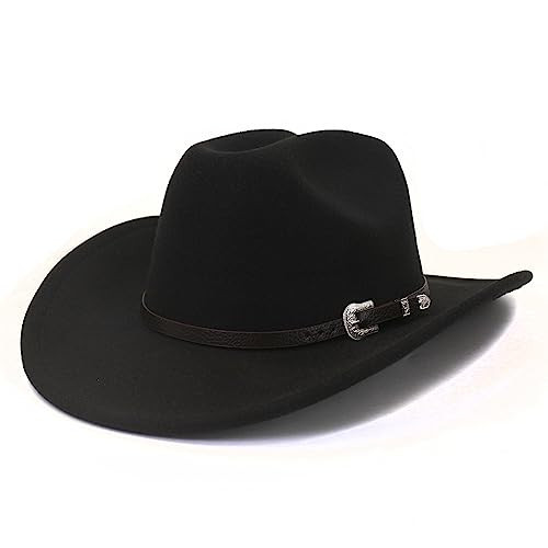 Classic-Women-Men-Western-Cowboy-Hat-Cowgirl-Hat-Wide-Brim-Outdoor-Fedora-Hat with Buckle-Belt Black | Amazon (US)