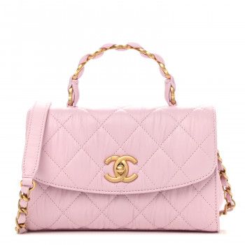 CHANEL Crumpled Lambskin Quilted Mini CC Links Top Handle Flap Light Pink | FASHIONPHILE | Fashionphile