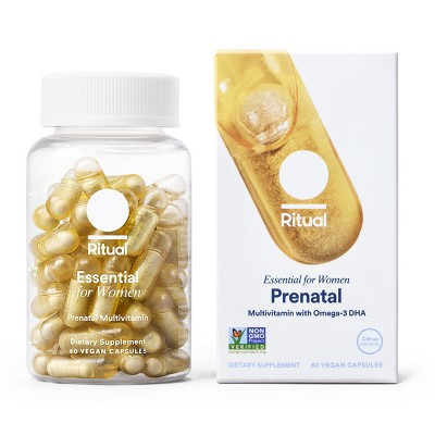 Ritual Prenatal Multivitamin with Folate, Choline, Vegan Omega-3 DHA and Chelated Iron Vegan Capsules - Citrus Essenced - 60ct | Target