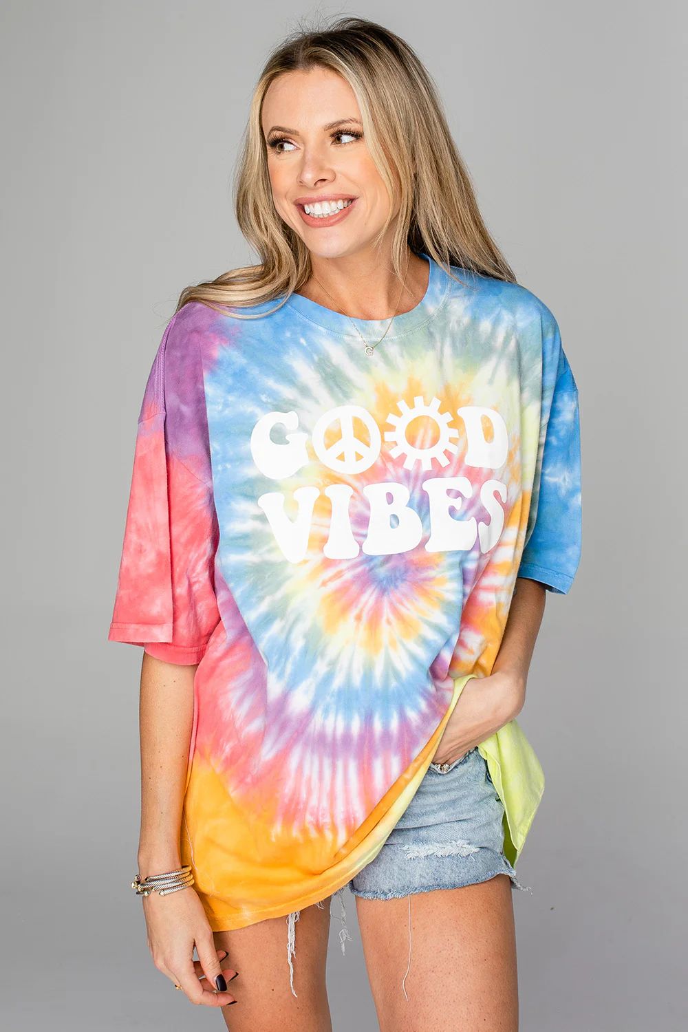 Trippy Tie-Dye Oversized Graphic Tee - Good Vibes | BuddyLove