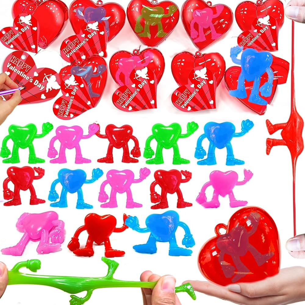 [ Filled Heart Box ] 28 Pack Valentines Day Gifts for Kids Heart Shape Sticky Toy Valentines Card... | Amazon (US)