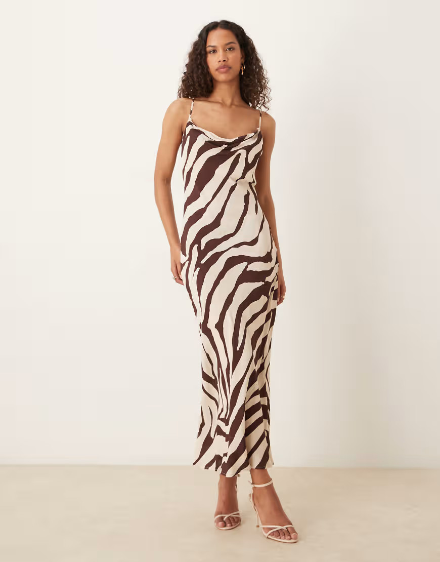 Mango chiffon slip dress in brown zebra print | ASOS (Global)