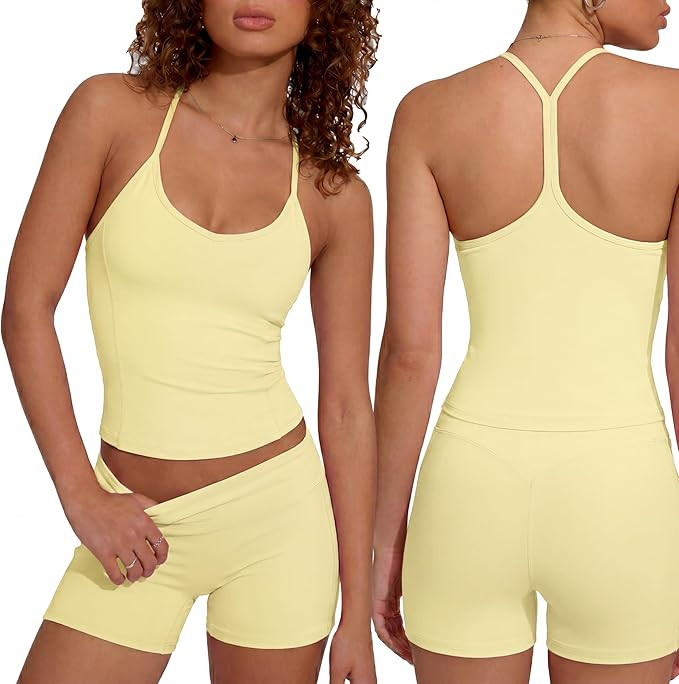 SUUKSESS Women Sexy Workout Sets Padded Sports Bra High Waisted Shorts Outfits | Amazon (US)