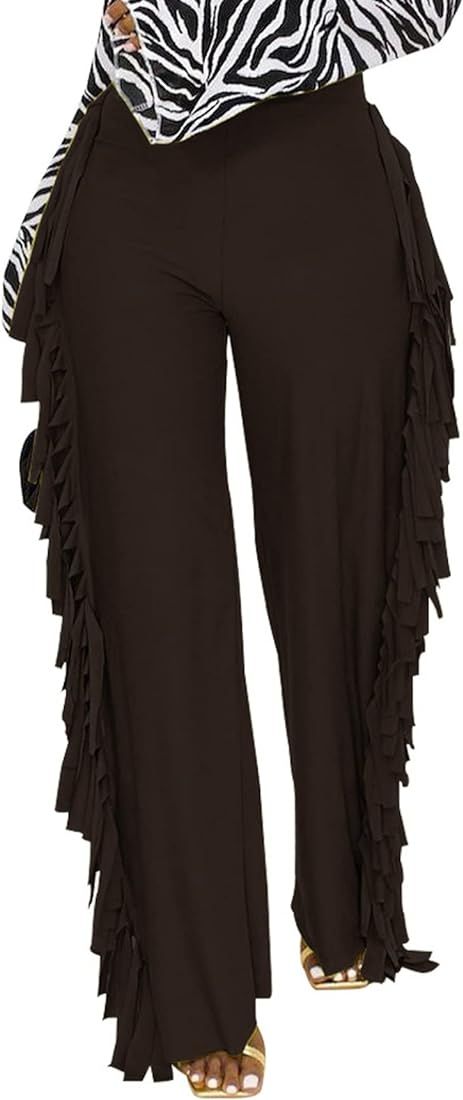 Tcremisa Women's Casual Fringe Pants High Waist Side Tassel Trousers Long Lounge Joggers Hippie Y... | Amazon (US)