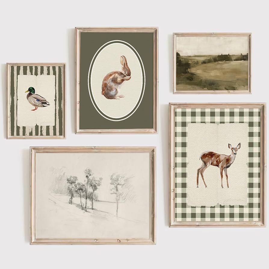 Vintage Nursery Wall Art Kids Canvas Poster Baby Boy Room Wall Decor Green Rabbit Wall Art Bunny ... | Amazon (US)