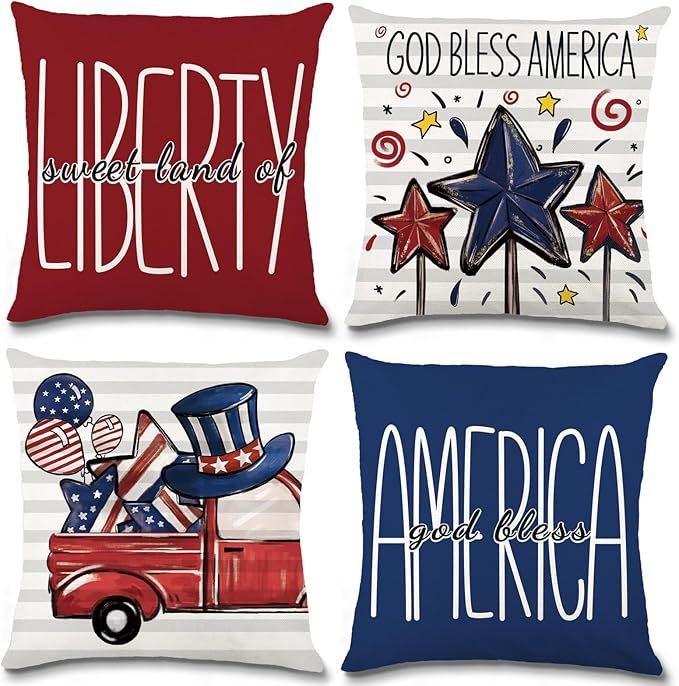 4th of July Pillow Covers 18x18 inch Independence Throw Pillow Covers Memorial Day America Patrio... | Amazon (US)