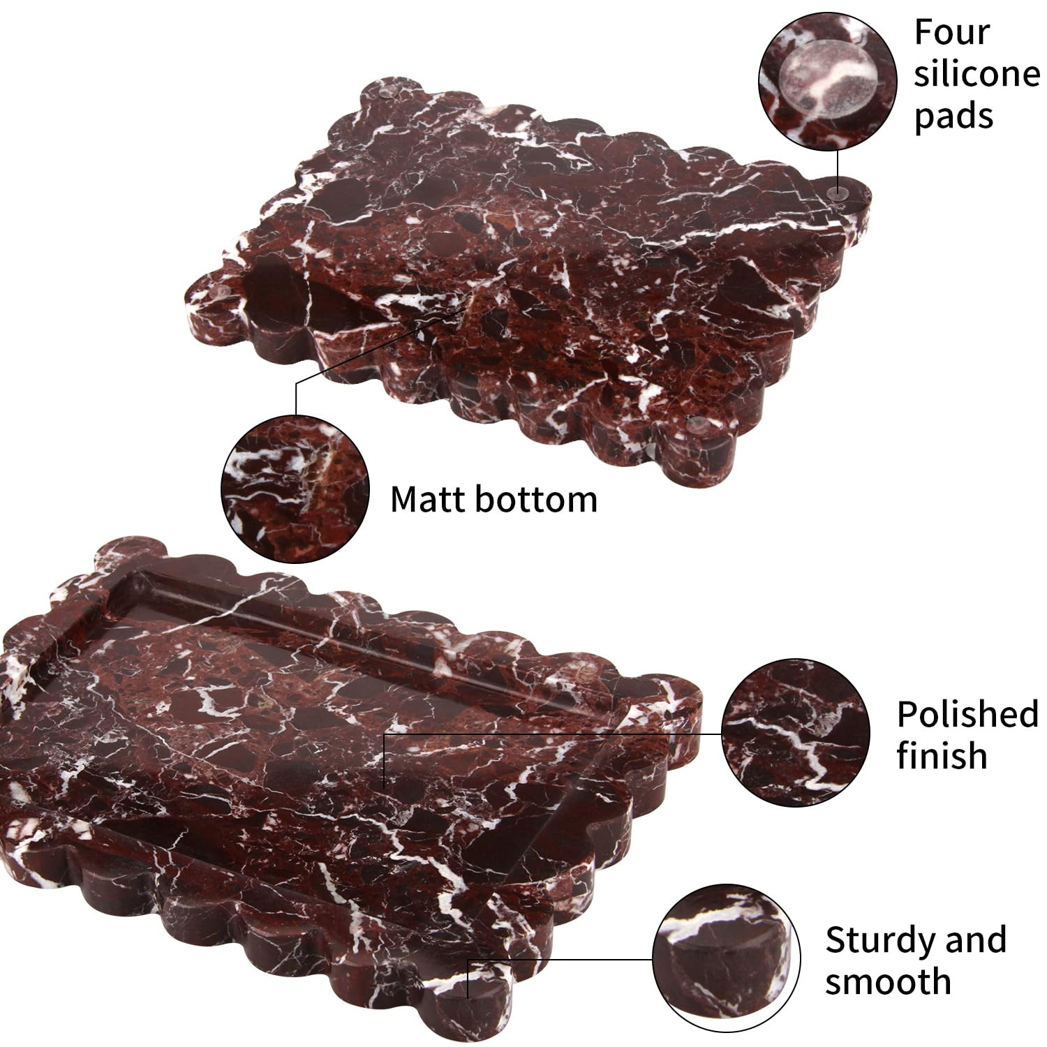 Scalloped Marble Decorative Tray,Luxury Natural Stone Bathroom Vanity Tray, Dresser Top Perfume C... | Amazon (US)