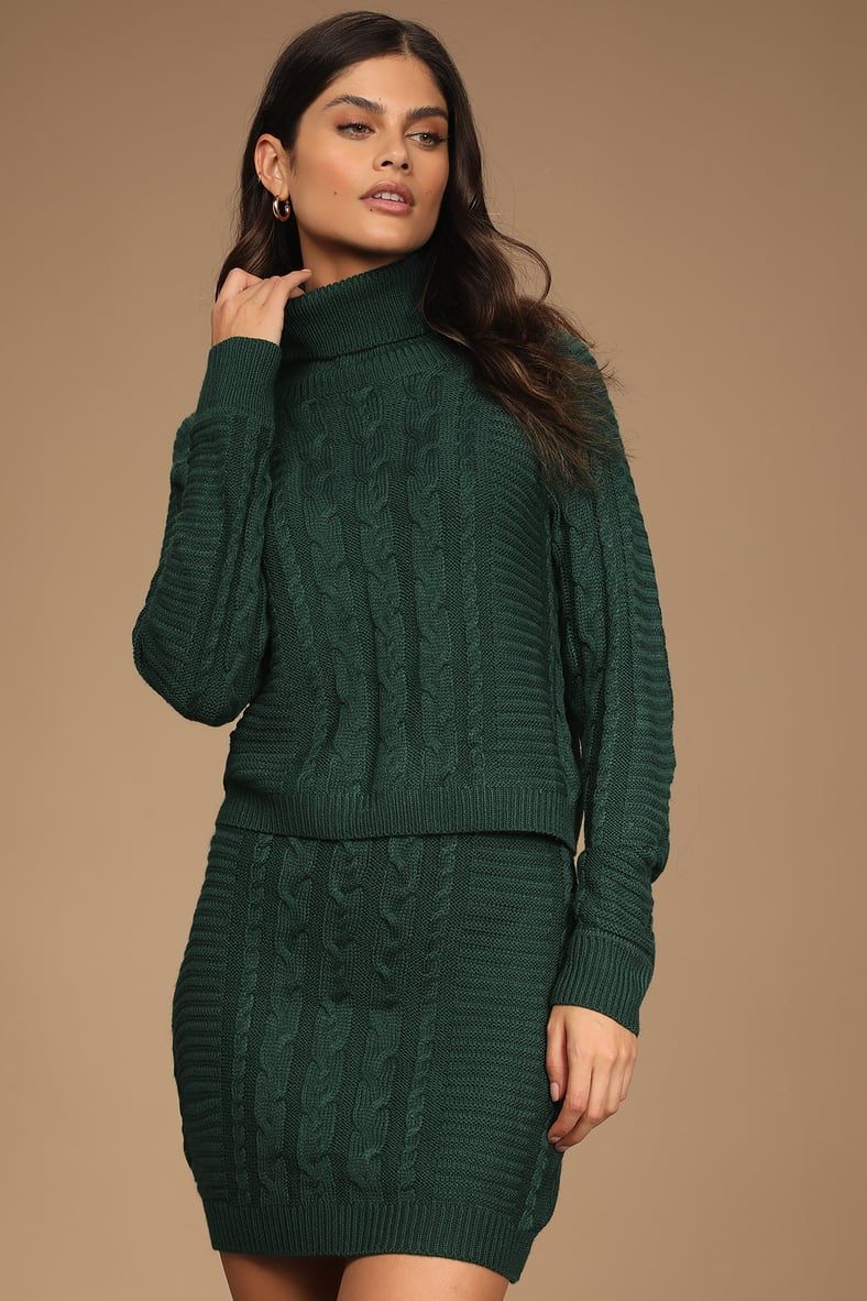 In the Cards Dark Green Cable Knit Two-Piece Sweater Dress | Lulus (US)