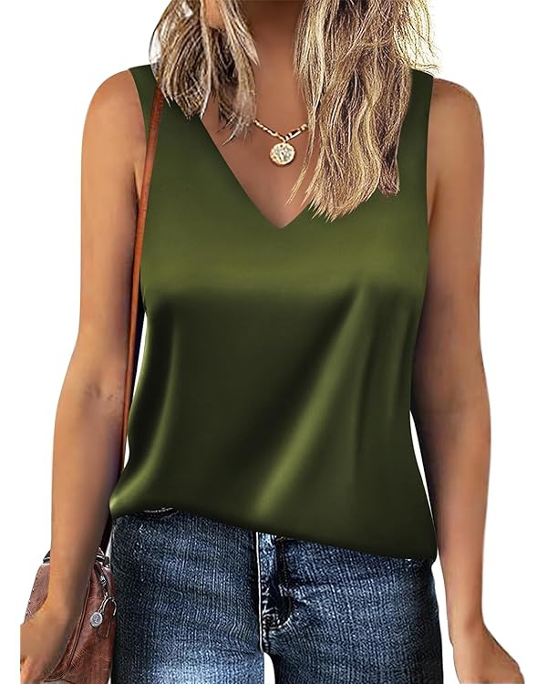 Zeagoo Women 2024 Silk Satin Tank Tops Dressy V Neck Camisole Blouse Casual Sleeveless Cami Summe... | Amazon (US)