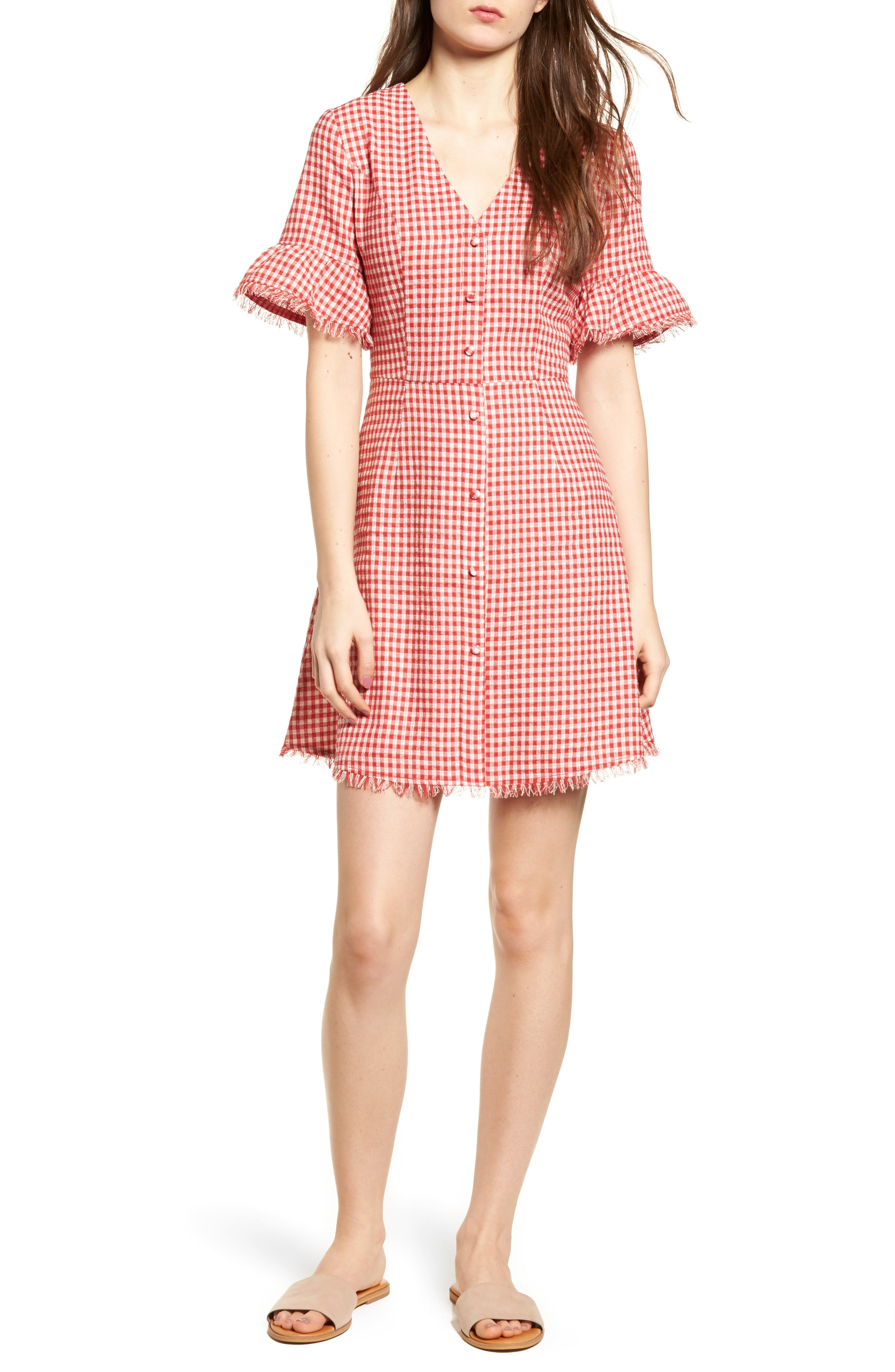 Gingham Ruffle Sleeve Dress | Nordstrom