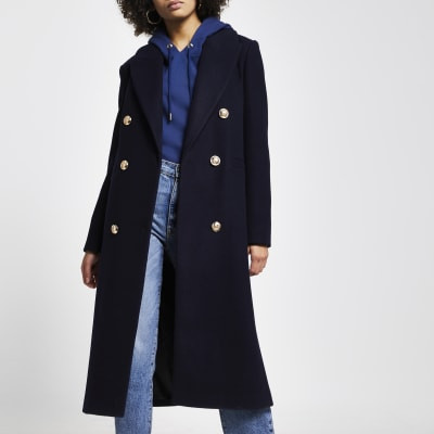 Navy boyfriend boxy coat | River Island (US)