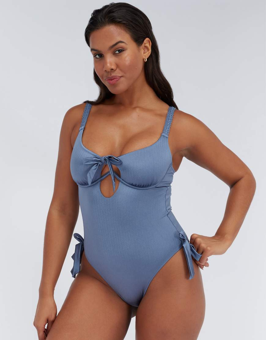 Boux Avenue Ibiza broderie swimsuit summer luxury underwired swimwear in steel blue-Auburn | ASOS (Global)