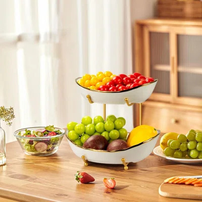 2 Tier Ceramic Fruit Bowl, Fruit Basket For Kitchen Counter, Tiered Fruit Rack For Countertop, Modern Multi Large Capacity Serving Holder For Party De | Wayfair North America