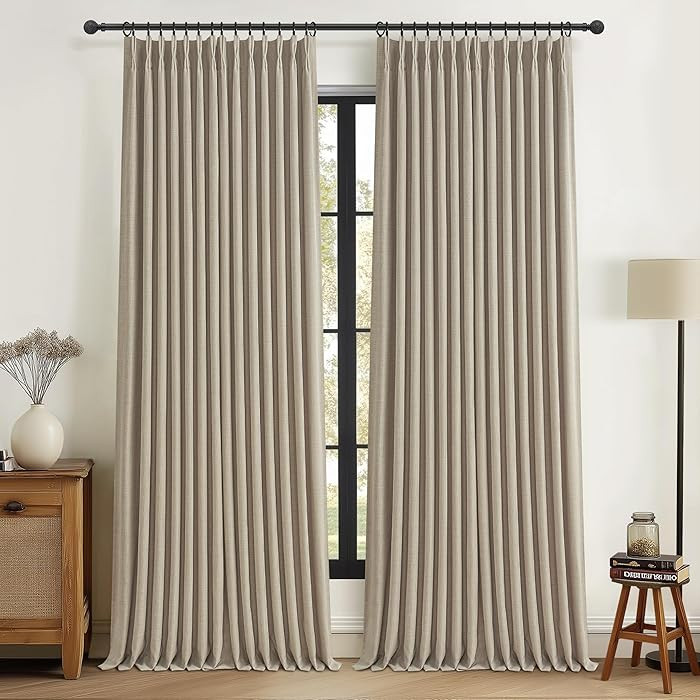 Viral Thick Burlap 102 Inch Long Patio Sliding Door Curtains, Country Pinch Pleated Taupe Natural... | Amazon (US)