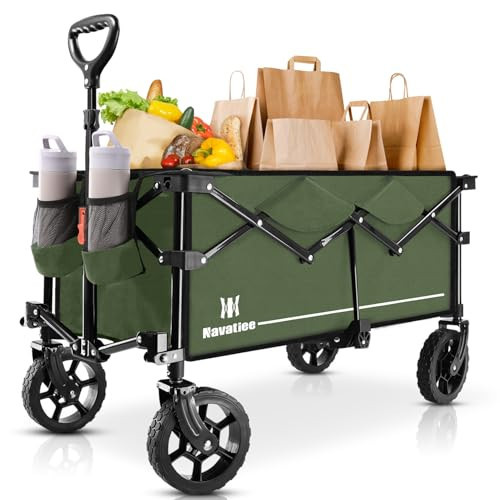 Navatiee 130L Collapsible Folding Wagon, Large Capacity Foldable Wagon with Silent All-Terrain Wheels, Utility Grocery Wagon Cart for Camping Shopping Outdoor, ArmyGreen | Amazon (US)